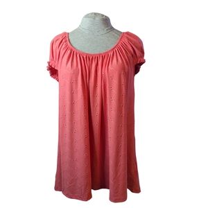 Penman's Plus size4X salmon orange-pink stretch picot neck & cap sleeve EUC